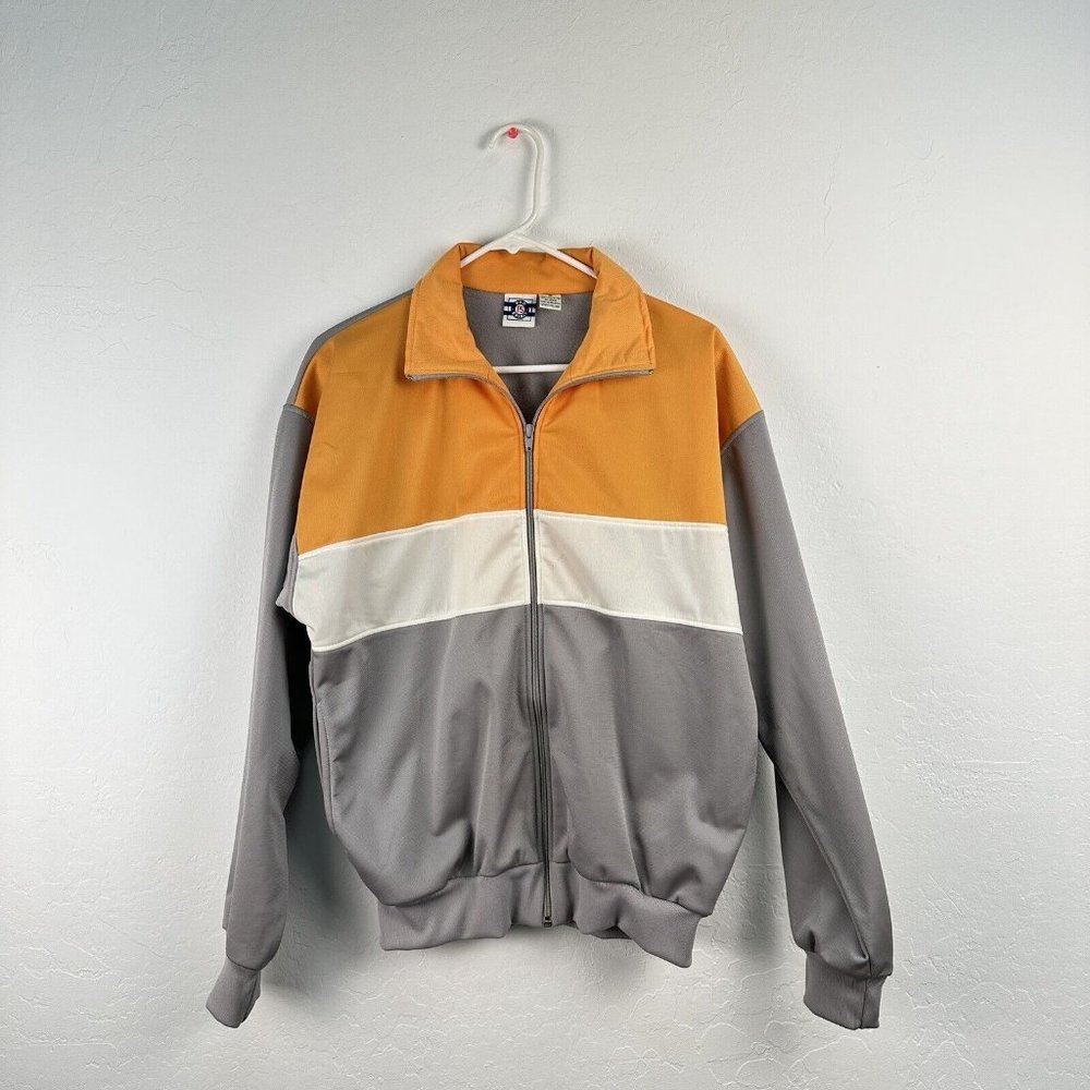 Vintage Pro‎ Spirit Zip Up Jacket Men’s Size M Polyester Color Block Gray Orange